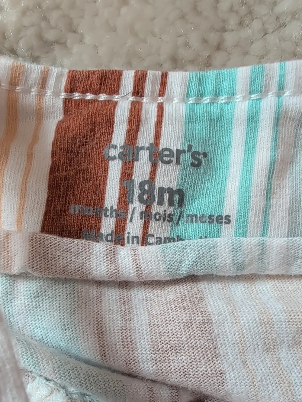 Carter's Striped Romper in Teal, Brown, Cream & Lavender